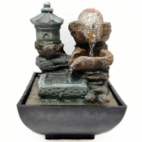 Resin Staggered Rock Indoor Fountain Lucky Feng Shui Water Falls Tabletop Water Fountain with LED Lights for Home Office Decor