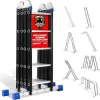Step Ladder,1 Folding Ladder Multi-Purpose Aluminium Extension Ladder Adjustable Telescoping Foldable Ladders 330lbs