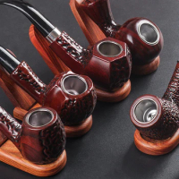 1Pc Classic Solid Wood Pipe Filter Tobacco Pipe Handmade Smoking Pipe Vintage Bent Smoke Pipe Accessory