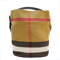 【二手名牌BRAND OFF】BURBERRY 棕色 棉麻 格紋 水桶包