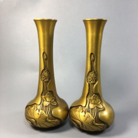 古玩銅器家居桌面插花瓶擺件荷葉蓮花純銅花瓶精鑄復古純銅花瓶