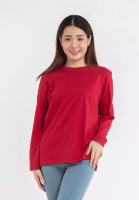 FOREST Forest Ladies 100% Cotton Long Sleeve Loose Fit Plain Tee - Baju T Shirt Perempuan - 822100 - 51Red