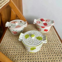 網紅日式蒸蛋碗陶瓷雙耳湯碗烤碗家用早餐碗可愛甜品碗面碗帶蓋
