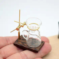Mini Pour-over Coffee Maker Mini Coffee Stand Playset Miniature Pour-over Coffee Maker Set with Glass Funnel Resin for Room