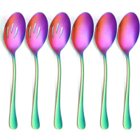 3 Large Serving Spoons 3 Slotted Rainbow Serving Spoons Stainless Steel Buffet Dinner Restaurant Serving Spoons Set for Banquet