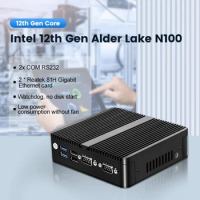 Topton 12th Gen Fanless Mini Computer Alder Lake N100 J6413 Quad Core Dual LAN 2*COM NVMe Windows 11 3x4K UHD HTPC Industrial PC