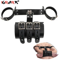 BDSM Bondage Equipment Leather Handcuff Armbinder Restraint Arms Behind Back Straitjacket Adult Games Sex Toys For Couples Women