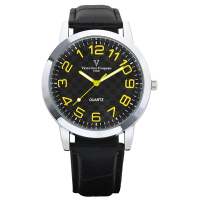 Valentino Coupeau 范倫鐵諾 古柏 時光倒流系列腕錶(黑面/黃字/皮帶)