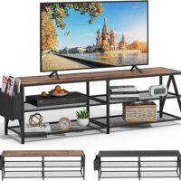 Industrial TV Stand for TV Up To 65 Inch, Two Color Entertainment Center TV Console with Metal Frame,55" Television Cabinet With