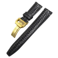 PCAVO Curved End Cowhide Woven Watchband 20mm 21mm 22mm Fit For IWC Portugieser Pilots Genuine Leather Watch Strap