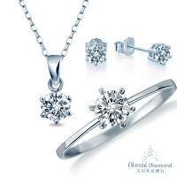【Alesai 艾尼希亞鑽石】鑽石戒指 &amp; 鑽石項鍊 &amp; 鑽石耳環(六爪系列 30分輕珠寶套組)