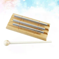 Children Trio Chime Xylophone Percussion Wooden Musical Toy with 2-Note Metal Tubes for Toddler Kid