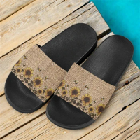 Sunflower Bee Design Women's Slippers Indoor Bath Non-slip Home Flip Flops Summer Beach Comfortable Sandals Casual Flat Shoes