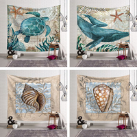 現代ins海洋動物掛布八爪魚復古海洋生物家居掛毯海龜 壁掛裝飾布