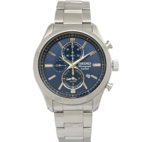 SEIKO精工手錶 SNAF65P1 多功能 鬧鈴 三眼計時碼表 日期 藍面鋼帶 男錶
