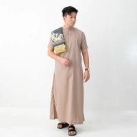 SAGI Men - Azzam Short Sleeve Zip Thobe | Gamis Jubah Zipper Muslim Pria Dewasa Slim Fit Lengan Pend