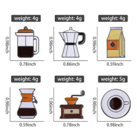 On-Site Coffee Grinding Equipment Enamel Pins Tea Pot Coffee Bean Grinder Brooches Lapel Badges Interest Jewelry Gift Wholesale