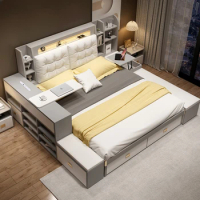 Elegant King Size Double Bed Simple Storage Modern Comferter Loft Bed Adults White Camas De Dormitorio Bedroom Furniture