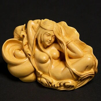 D087ca - 8 X 7X 5.5 CM Carved Boxwood Carving Figurine : Beauty Girl on Lotus