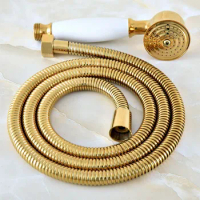 Gold Finish Brass&amp;Ceramics Telephone Shower Head &amp; 1.5 m Hose Handheld Sprayer Shower Set Nhh045