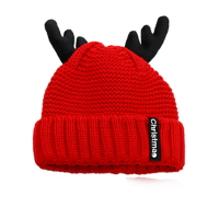 紅色可愛小鹿角毛線帽針織帽子女冬季兒童男寶寶圣誕秋冬秋季冬天