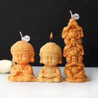 Cute Cartoon Buddha Candle Silicone Mold 3D Praying Buddha Statue Plaster Candle Resin Making Mould Religious Decor Craft Gifts