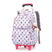 Graffiti Trolley Schoolbag Kids School Backpack Removable Children School Bags For Girls With 2/6 Wheels Kids Travel Luggage Bag