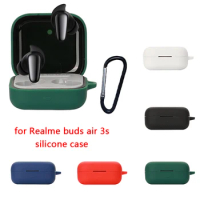 1pc Silicone Case For Realme buds air 3s Case Simple Solid Color Anti-drop Protect Earphone Cover Charging Box Case with Hook