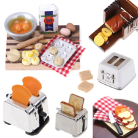 Cute Mini Doll house Miniature Bread Slicer Toaster with 2pcs Bread 1/12 food for Doll Pretend Play Kids Kitchen Toy Accessories