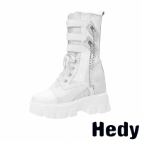 【Hedy】厚底馬丁靴 內增高馬丁靴/帥氣龐克風網面鍊條造型內增高厚底馬丁靴(白)