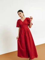 LAFORE - DS2100 Sisae Eyelet Dress - Dress Pesta Brokat - Dress Natal Imlek CNY Merah Putih Hitam re