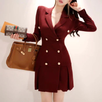 Dress Suits For Women Autumn Winter Elegant Blazer Long Sleeve Jacket Female Ladies Office Wear Double Breasted Dresses