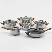 【套裝鍋具】新上架UIWS不銹鋼烹飪鍋六件套跨境貨源木紋手柄廚房鍋具12件套裝