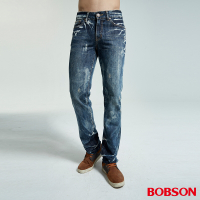 BOBSON 男款雪花中藍色直筒褲