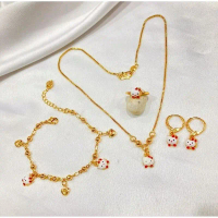 Set perhiasan anak kepala hellokitty lucu fhasion anak Costume Fashion Kids 1 set titanium asli