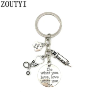 1pc Nurse Keychain Physician Assistant Key Chains Medical Keyring Stethoscope Syringe Charms Do What You Love Jewelry