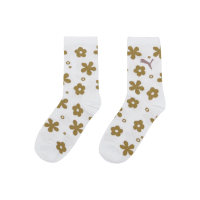 【PUMA】休閒襪 Fashion Crew Socks 女款 白 黃 花花 中筒襪 長襪 襪子(BB1472-04)
