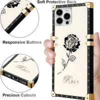 Luxury Square Rhinestone Rose For Vivo Y 85 93 95 21 33 17 S Case V X S Z E For IQOO X 3 4 5 6 7 8 9 10 20 21 30 4G And 5G Cover