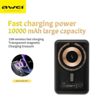 Awei P155K 15W Wireless Magnetic Power Bank 10000mAh Portable Outdoor Powerbank QC3.0 Fast Charge For iOS &amp; Android Mobile Phone