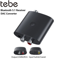 Tebe Bluetooth 5.1 Audio Receiver Wireless DAC Converter Toslink Optical Coaxial to R/L 3.5mm Aux Digital to Analog Adapter