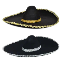 Mexico Sombrero Hat Ladies Halloween Carnivals Festival Hat with Rolled up Brim Festival Mexico Hat for Adult