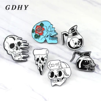 GDHY Skull Skeleton Brooch Rose Skull Coffee Pot Pizza Mucus Ninja Enamel Pin Denim Badge Jewelry For Kids Friends