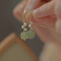 Imitation Hetian Jade Pearl Drop Earrings Ancient Chinese Style Hanfu Cosplay Accessories Ethnic Fashion Jewelry For Women Girls