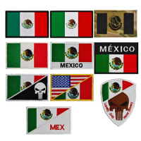Mexico Flag Embroidered Hook and Loop Patches Mexico Badge Outsourced Clothes Patches Outdoor Backpack Skull Stickers Applique