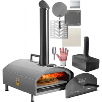 Deco Chef 13" Wood Pellet Fired Outdoor Pizza Oven, 2-in-1 Pizza Maker and BBQ, Portable, 3-Layer Stainless Steel, Pizza Stone,