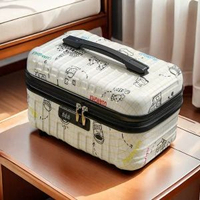 全城熱賣 - 16寸密碼鎖收納箱帶鎖的小盒子手提儲物盒宿舍化妝品小箱子行李箱米黃圖畫18寸【升級版帶鎖-帶絲帶】