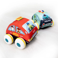 【Oceanbaby】布製迴力玩具車套組 遊戲車/玩具布車/迴力車/嬰幼兒玩具車/布製可水洗/小車車/玩具車/布製車-警察車+計程車組