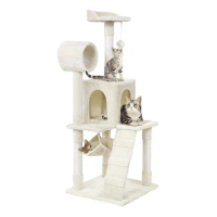 Easyfashion 52-in Cat Tree &amp; Condo Scratching Post Tower, Beige