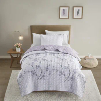Spaces Reversible Quilt Set-Vermicelli Stitching Design All Season, Lightweight, Coverlet Bedspread Bedding, Matching Shams,