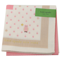 Kate spade 日本製可愛貓頭鷹黑桃A字母品牌LOGO圖騰帕領巾(淺粉紅色/48CM)